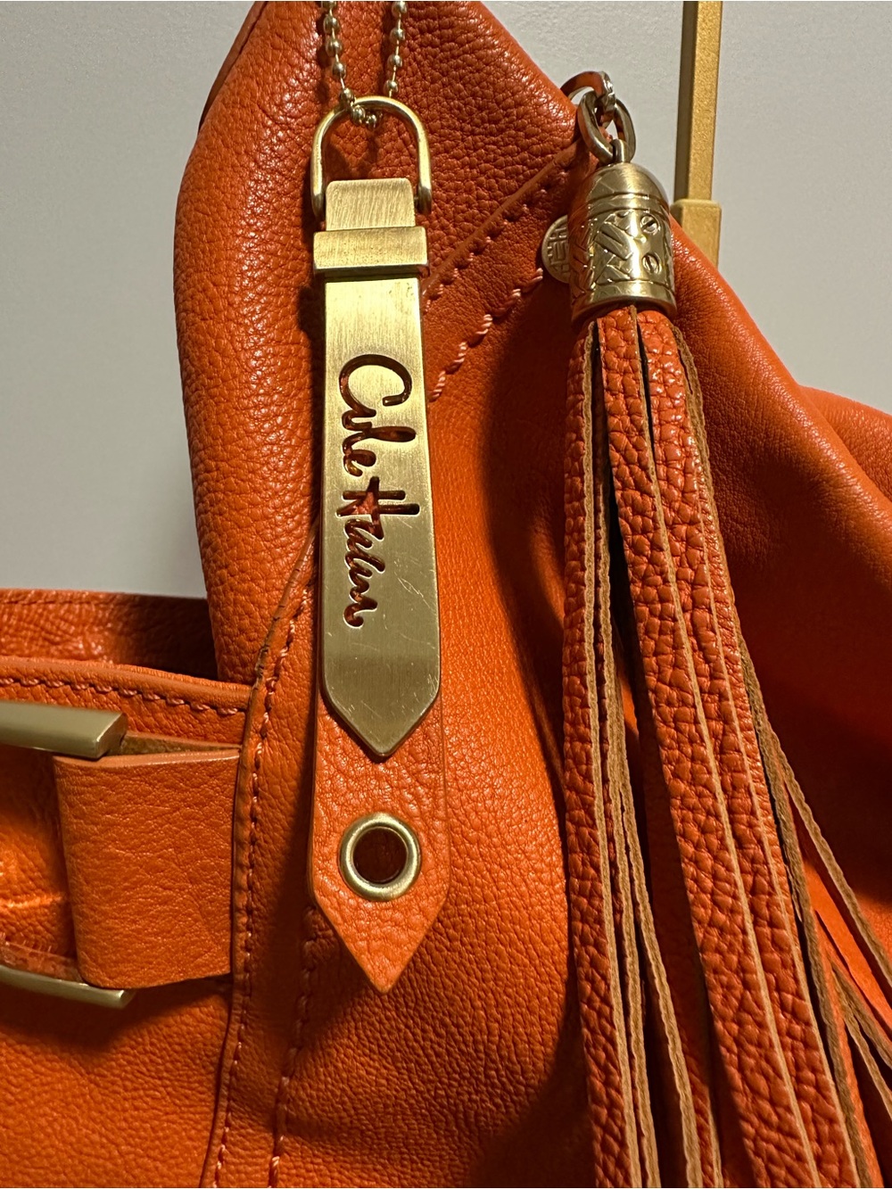 Cole Haan Orange Leather Hobo with Tassel Charm - Picture 3 of 9